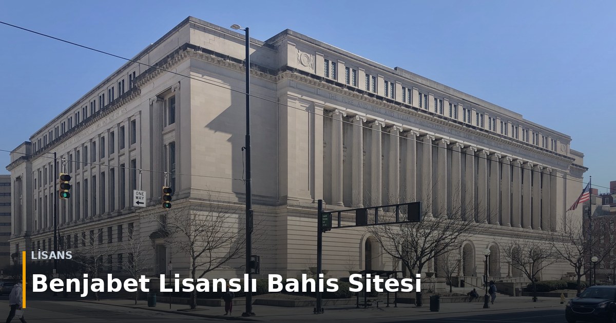 Sütunlu resmi bina cephesi; üzerinde Benjabet lisanslı bahis sitesi başlığı