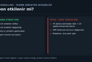 Teknik direktör değişikliğinin kupona etkisi: kuralda iptal sebebi değil, ancak açılmamış maçların oranlarında fiyat değişimi yaratabilir